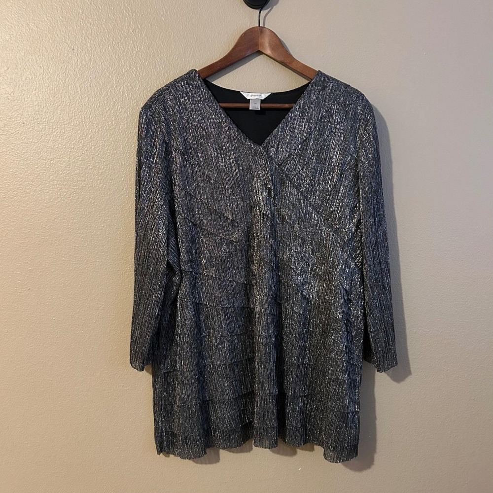 Sparkly Silver Ruffled Cocktail Dress CJ Banks 3X New Years Christmas Party